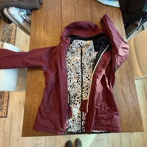Women's 686 Burgundy Jacket with Animal Print Lining